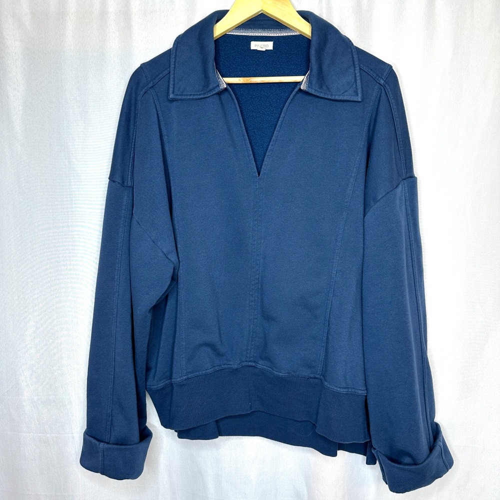 Pilcro Johnny Collar Pullover Sweatshirt LARGE Cabincore Coastal Loungewear